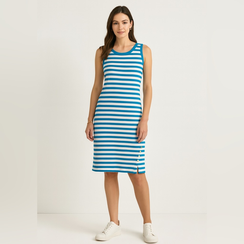 MICHAEL Michael Kors Women’s Milos Blue White Stripe Sleeveless Tank Dress